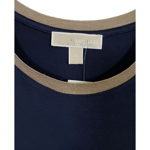 Michael Kors Dress XL Navy Metallic Gold Neckband Stretch Pullover Cap Sleeve - Picture 6 of 8